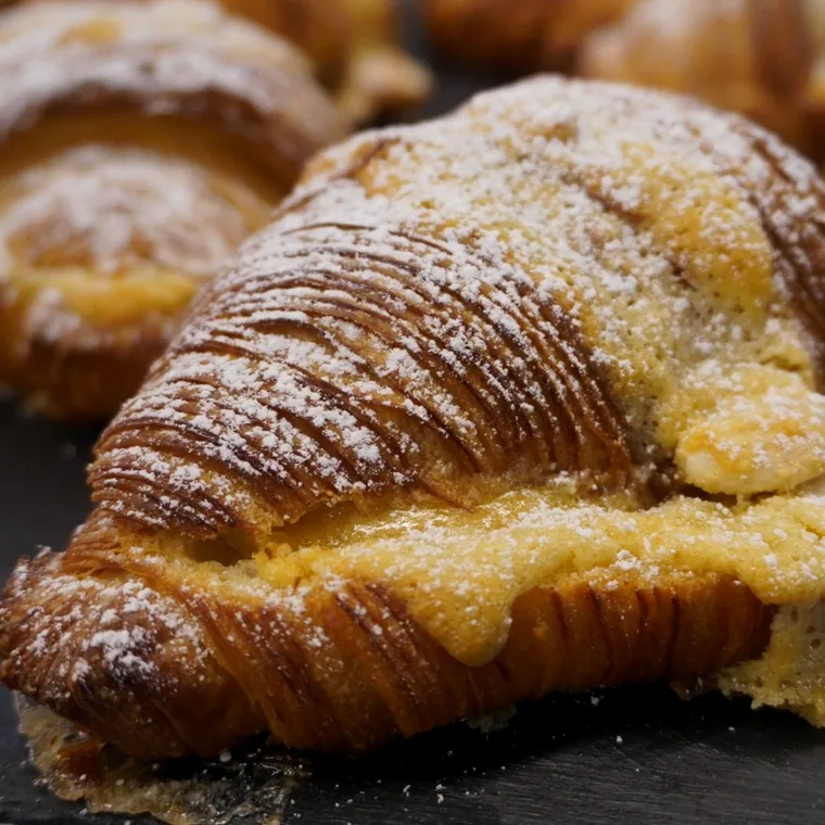 Croissant aux amandes con azúcar glas