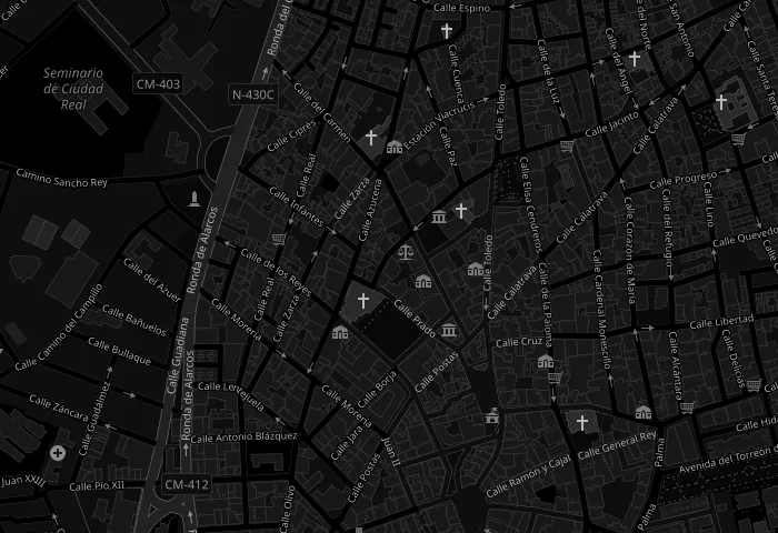 Mapa del centro de Ciudad Real con la ubicación de Le Mulé en Calle Toledo 5